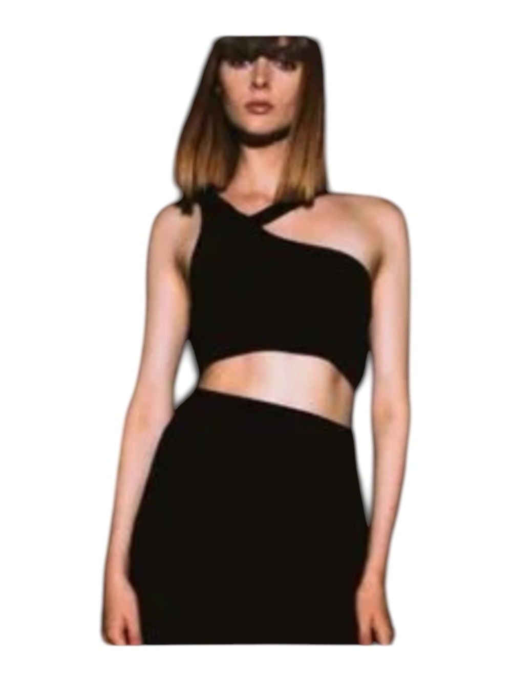 Zara Crop Top One Shoulder Ribbed Asymmetrical Black XS - Picture 1 of 4